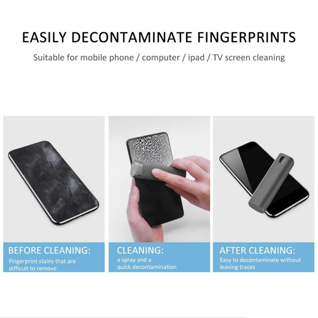 New 2 In 1 Phone Screen Cleaner Spray Computer Mobile Phone Screen Dust Removal Tool Microfiber Cloth Set Cleaning Tool